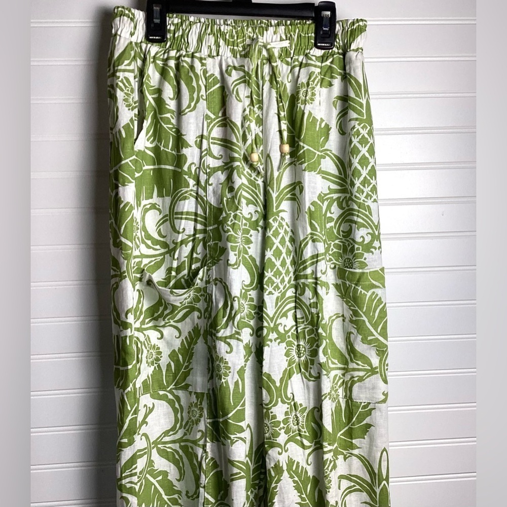 Rachel Zoe NWT Leafy Green and White print Linen Blend Joggers Size XS - Picture 3 of 12